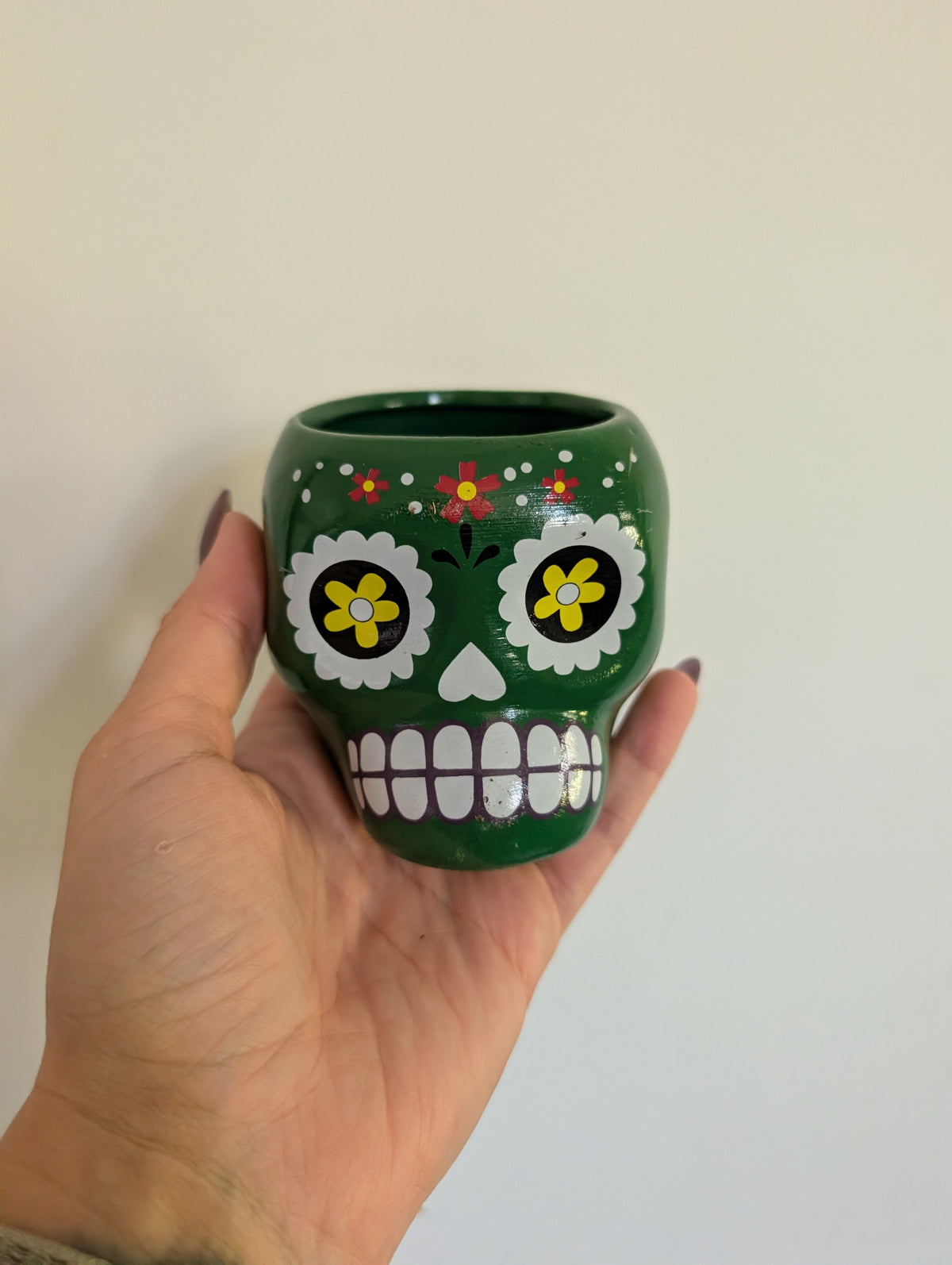 6cm green sugar skull planter